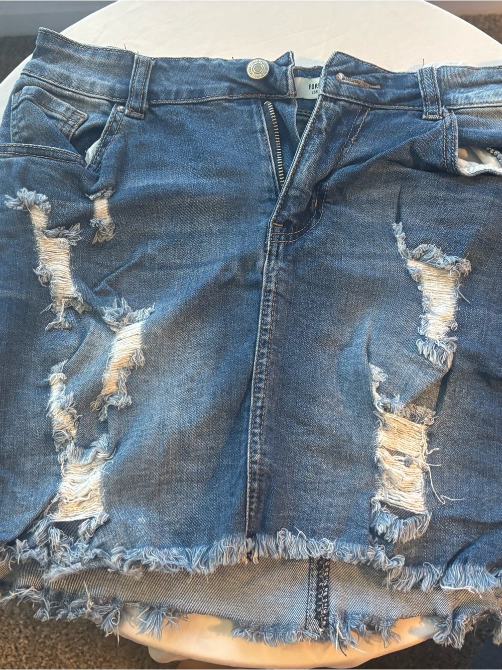 Forever 21 Blue Distressed Denim Mini Skirt